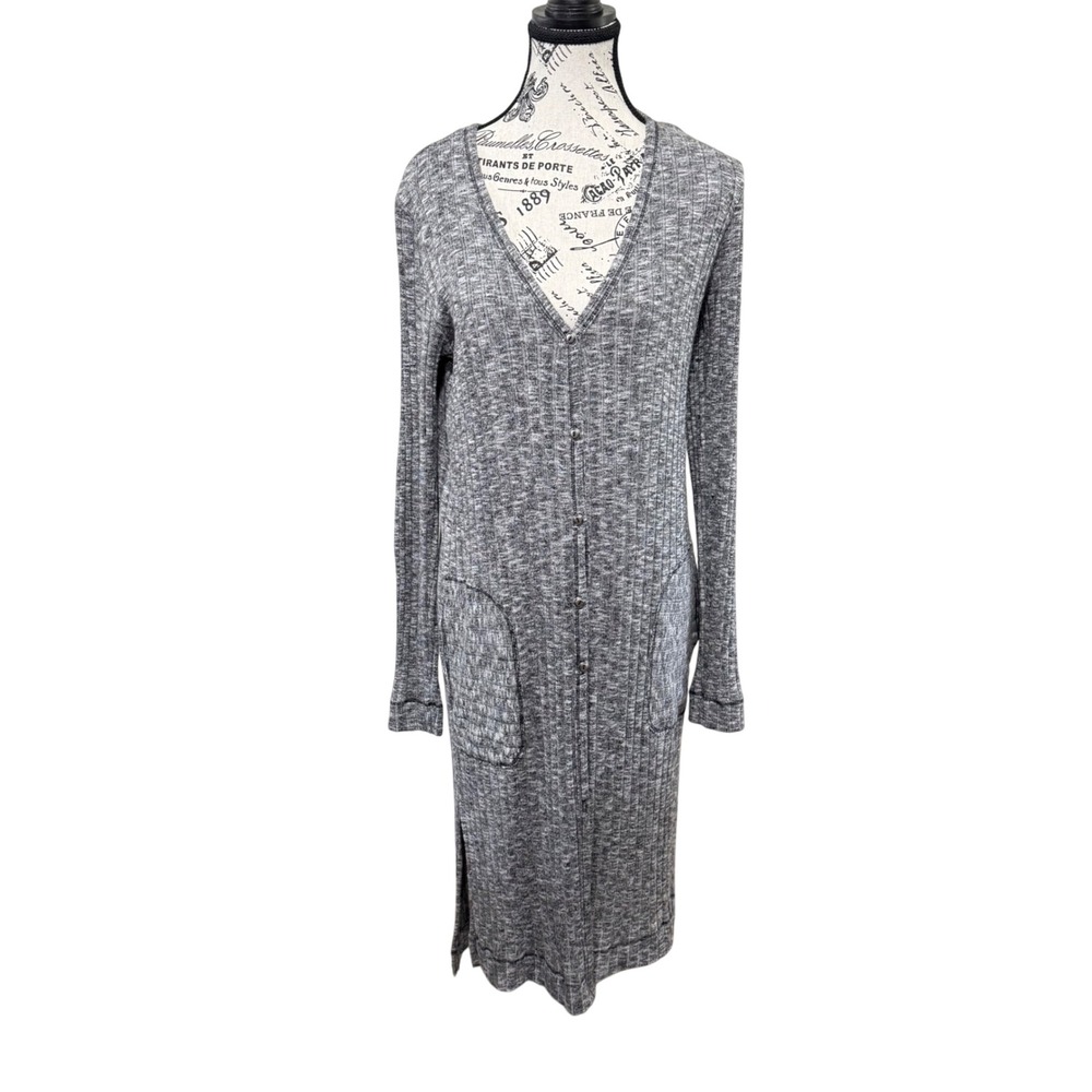 Michael Stars Duster Cardigan Ribbed Knit Pockets‎ Open Front OS